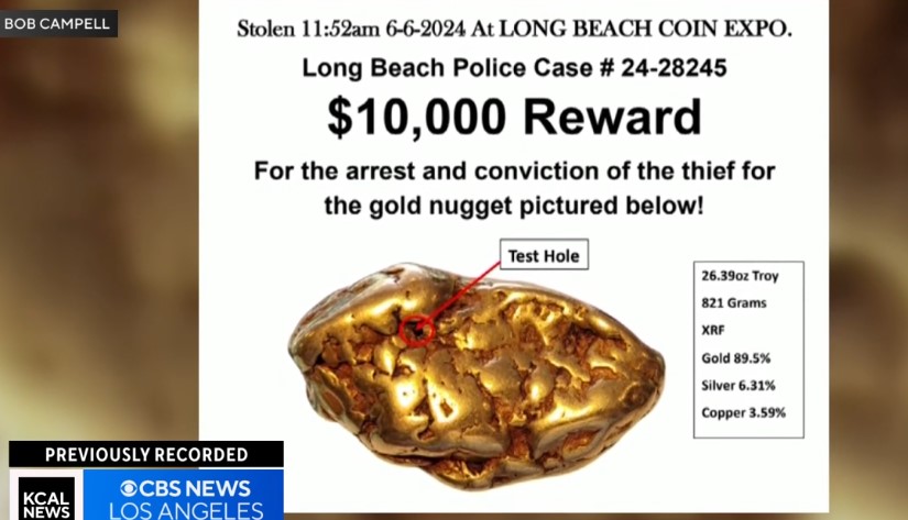 Rare Gold Rush-era nugget stolen at Long Beach show; $10,000 reward posted 1 LPT L GOLD 0609