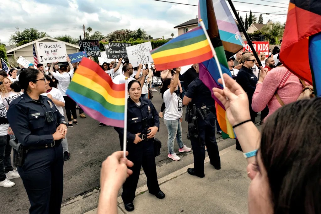 Ban on schools’ gender notification policies heads to Gov. Newsom. Will he sign it? 1 060223 LGBT Pride Protest School LA AP CM 01 pitPLZ