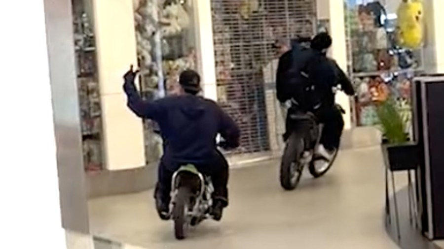 Dirt bike riders race through food court of busy Southern California mall 6 1 e543ea asqJao