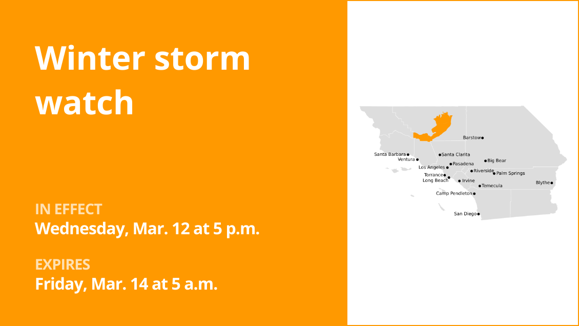 Winter storm watch issued for Los Angeles County from Wednesday to Friday – up to 6 inches of snow 2 Winter storm watch issued for Los Angeles County from Wednesday to Friday 8211 up to 6 inches of snow