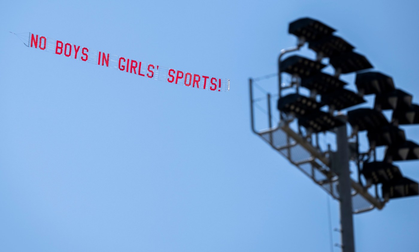 Group flew anti-trans athlete banner over CIF track championships seeking ‘big statement’ 1 RPE L HSTRACK STATE PRELIMS 0531 03TP 9b9a5c GbNB70