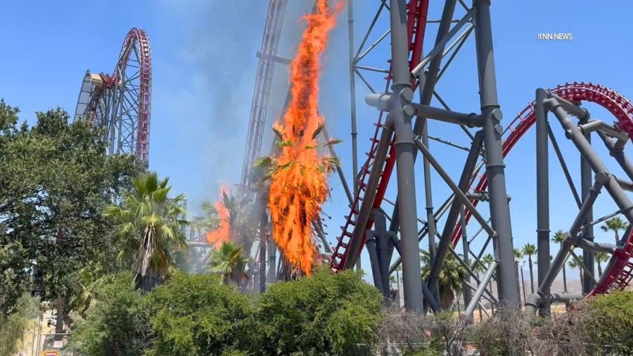 Fire breaks out under roller coaster at Six Flags Magic Mountain 1 Fire ignites under X2 coaster Six Flags 4 NAwV7B